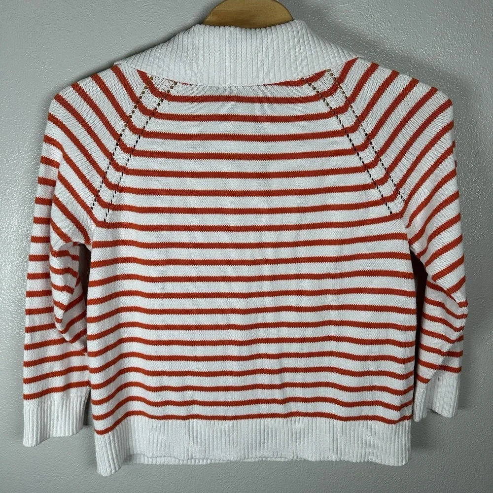 Talbots Johnny Collar Pullover Sweater Womens Size 2X Orange Stripe Cotton Blend - Picture 3 of 5